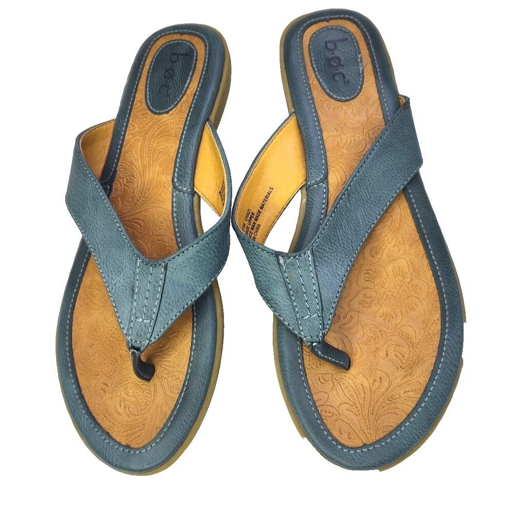 B.O.C Zita Teal Green leather Thong Sandals Women Size 10M Strappy Slip On